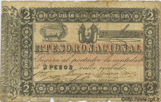 2 Pesos PARAGUAY  1860 P.012 SGE