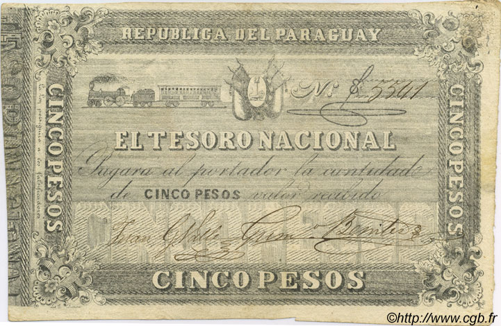 5 Pesos PARAGUAY  1861 P.014 VF
