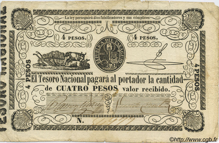 4 Pesos PARAGUAY  1862 P.016 fS