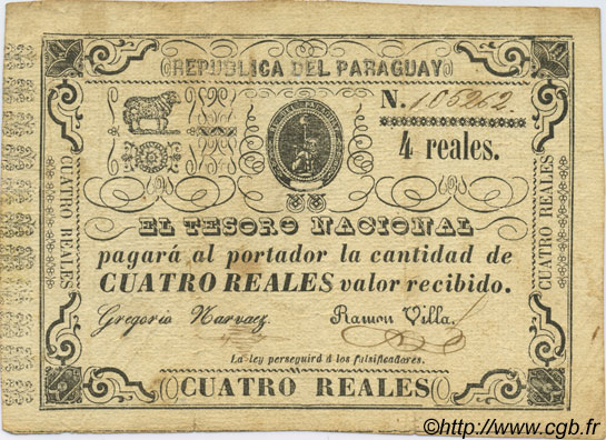 4 Reales PARAGUAY  1865 P.020 VF