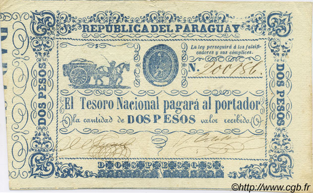 2 Pesos PARAGUAY  1865 P.022 VF+