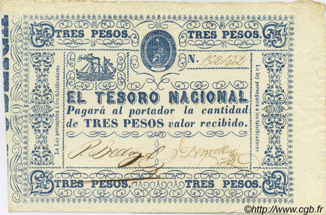 3 Pesos PARAGUAY  1865 P.023 SPL