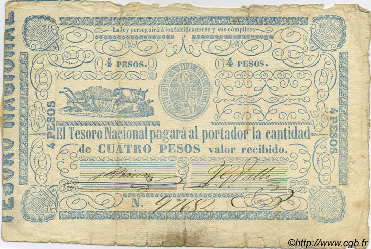 4 Pesos PARAGUAY  1865 P.024 G