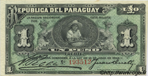 1 Peso PARAGUAY  1903 P.106b SPL+