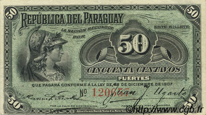 50 Centavos PARAGUAY  1907 P.115 XF+