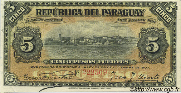 5 Pesos PARAGUAY  1907 P.118 AU