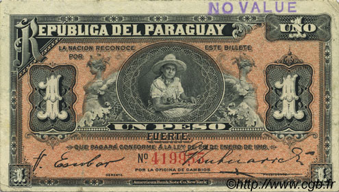 1 Peso PARAGUAY  1916 P.138 VF