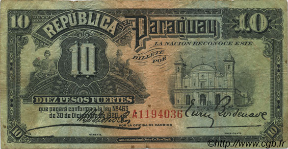 10 Pesos PARAGUAY  1920 P.144 BC
