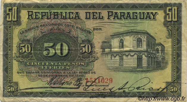 50 Pesos PARAGUAY  1920 P.145 BC+