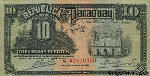 10 Pesos PARAGUAY  1923 P.150 BC