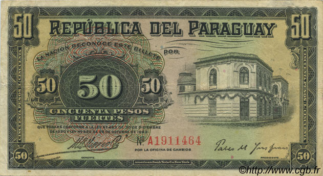 50 Pesos PARAGUAY  1923 P.151 BB