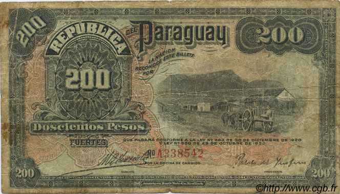200 Pesos PARAGUAY  1923 P.153 SGE