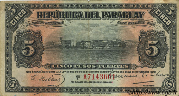 5 Pesos PARAGUAY  1923 P.163 VF-