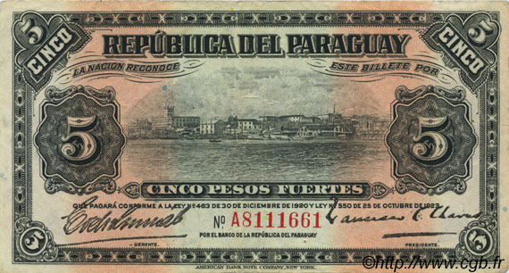 5 Pesos PARAGUAY  1923 P.163 fVZ