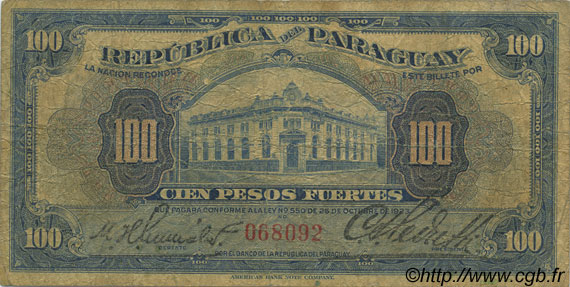 100 Pesos PARAGUAY  1923 P.167 SGE
