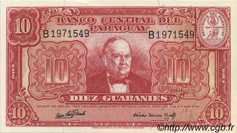 10 Guaranies PARAGUAY  1952 P.187c ST