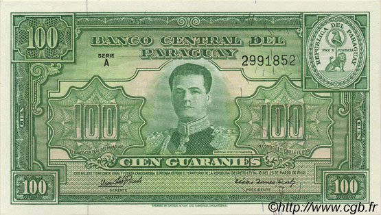 100 Guaranies PARAGUAY  1952 P.189b UNC