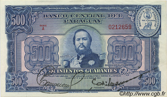 500 Guaranies PARAGUAY  1952 P.190a SC