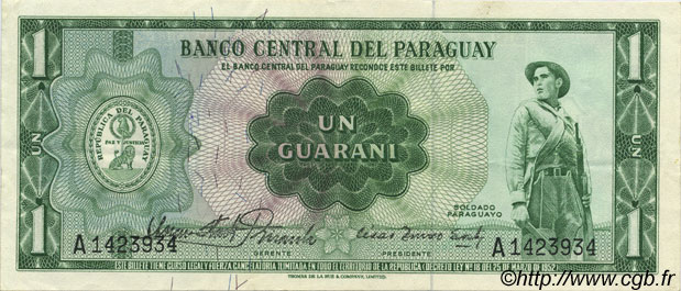 1 Guarani PARAGUAY  1963 P.192 SPL+