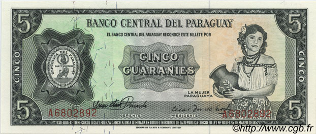 5 Guaranies PARAGUAY  1963 P.195a FDC