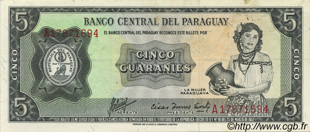 5 Guaranies PARAGUAY  1963 P.195b EBC