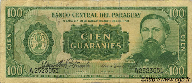 100 Guaranies PARAGUAY  1963 P.198a MB