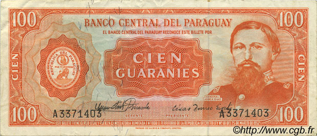100 Guaranies PARAGUAY  1963 P.199a VF