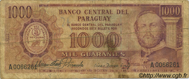 1000 Guaranies PARAGUAY  1963 P.201a RC