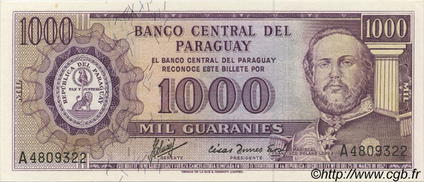 1000 Guaranies PARAGUAY  1963 P.201a FDC