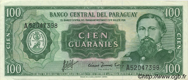 100 Guaranies PARAGUAY  1982 P.205 SPL