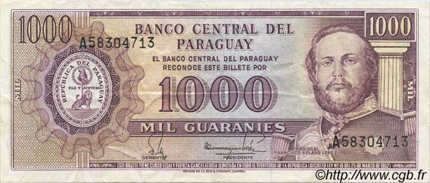 1000 Guaranies PARAGUAY  1982 P.207 XF