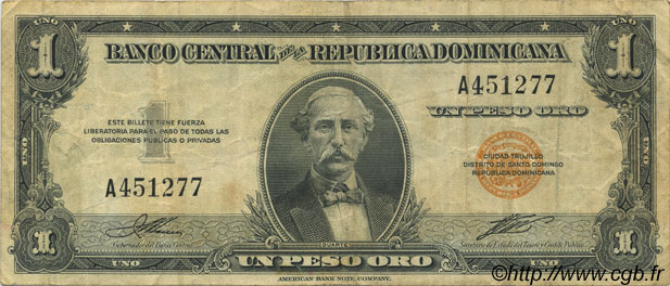 1 Peso RÉPUBLIQUE DOMINICAINE  1947 P.060a VF