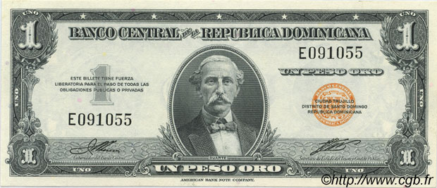 1 Peso DOMINICAN REPUBLIC  1947 P.060a AU