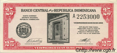 25 Centavos Oro DOMINICAN REPUBLIC  1961 P.087a AU
