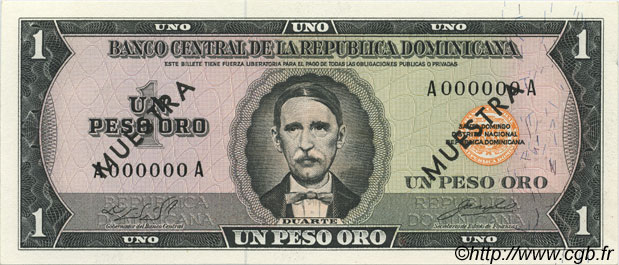1 Peso Oro Spécimen RÉPUBLIQUE DOMINICAINE  1964 P.099s UNC