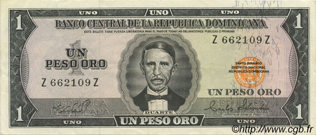 1 Peso Oro DOMINICAN REPUBLIC  1975 P.108a XF+