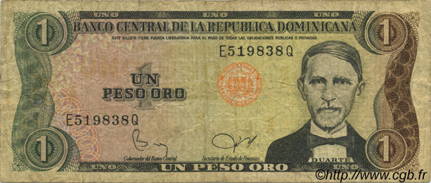 1 Peso Oro RÉPUBLIQUE DOMINICAINE  1982 P.117a q.MB