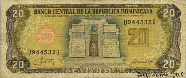 20 Pesos Oro RÉPUBLIQUE DOMINICAINE  1987 P.120c MB