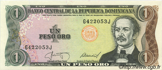 1 Peso Oro DOMINICAN REPUBLIC  1987 P.126a UNC-