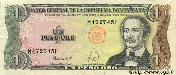 1 Peso Oro DOMINICAN REPUBLIC  1988 P.126c XF