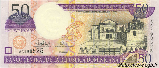 50 Pesos Oro DOMINICAN REPUBLIC  2000 P.161 UNC
