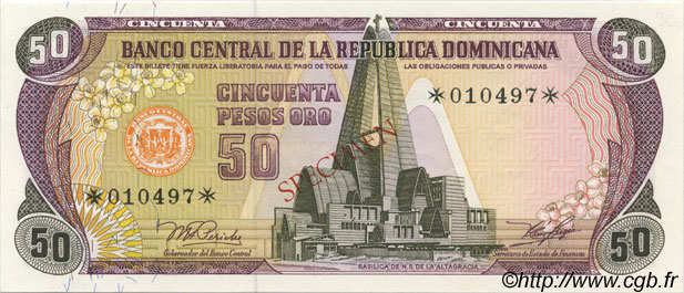 50 Pesos Oro Spécimen DOMINICAN REPUBLIC  1978 PCS4 UNC