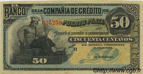 50 Centavos DOMINICAN REPUBLIC  1880 PS.102a AU