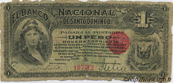 1 Peso RÉPUBLIQUE DOMINICAINE  1889 PS.131a q.B
