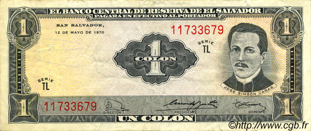 1 Colon EL SALVADOR  1970 P.110b SS