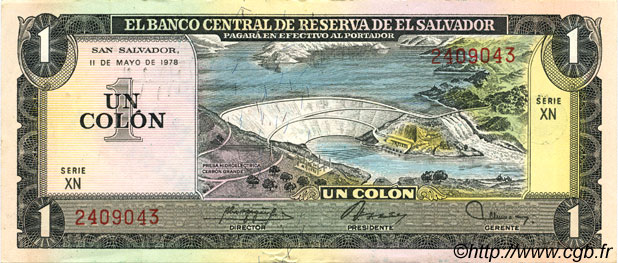 1 Colon SALVADOR  1977 P.125a SUP