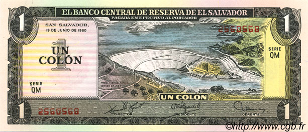 1 Colon EL SALVADOR  1980 P.125b UNC