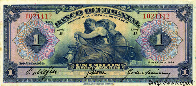 1 Colon EL SALVADOR  1929 PS.192 AU