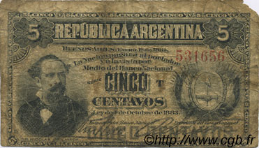 5 Centavos ARGENTINIEN  1884 P.005 SGE