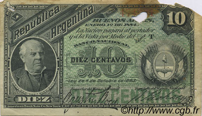 10 Centavos ARGENTINA  1884 P.006 RC+